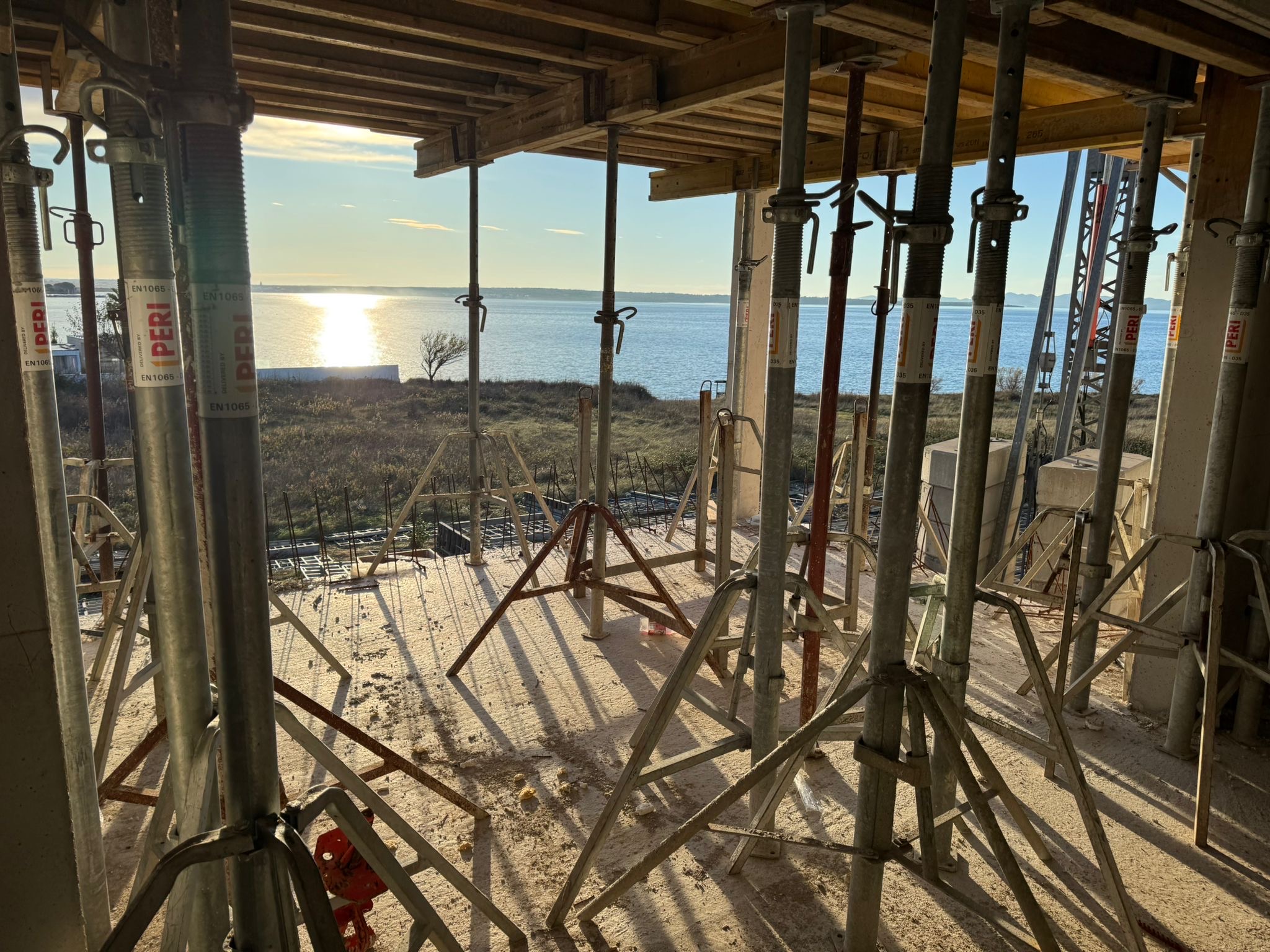 Svetec construction site with sea view at golden hour